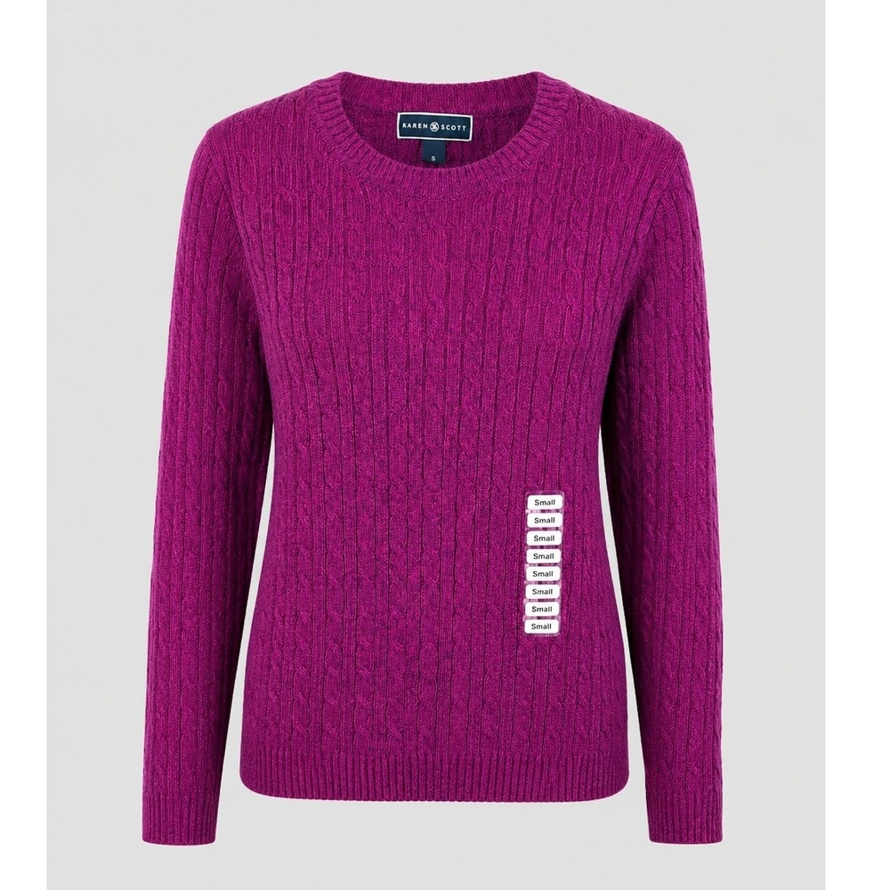 Karen Scott Womens Purple Marl Cable Knit Cotton Crew Neck Sweater‎ Small NEW